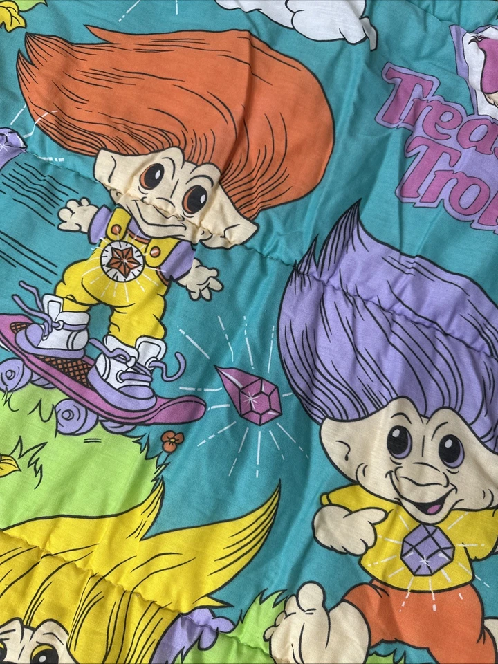 Saco de dormir infantil vintage Treasure Trolls 1992 ACE NOVELTY zíper duplo - Imagem 4 de 4