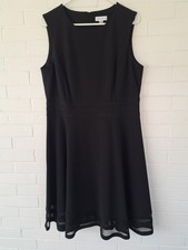 Calvin Klein Women's Sleeveless Fit And Flare Black Dress Mesh Details Size 14