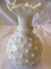 Vintage Ardart Japan Verithin Lenwile Glass Bud Vase Hobnail Milk Glass 4.5"