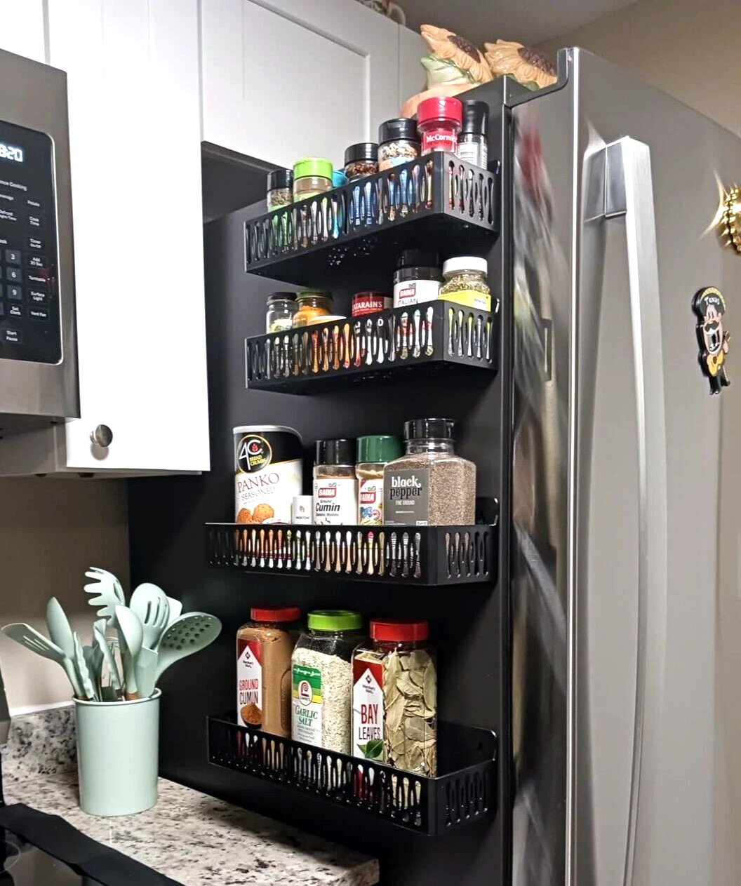 Magnetic Spice Rack 4 Pack For Refrigerator Moveable Magnetic Shelf Fridge Black