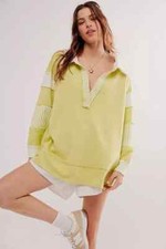 Free People We The Free Clean Prep Polo Pullover Top Oversized Striped S 273677