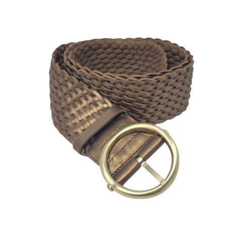 COLE HAAN Belt Womens L Brown Woven Braided Leather with Brass Buckle 46"Lx2.5"W