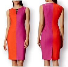 Karen Millen BNWT Pink Orange Cotton Pencil Occasion Wiggle Dress UK 8