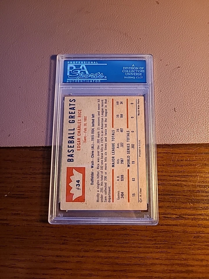 Tarjeta de los grandes del béisbol Fleer #34 1960 firmada por Sam Rice PSA/DNA automática de los senadores de la corte Foto 4 de 4