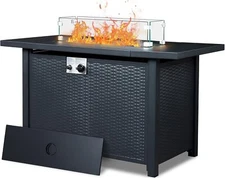 43"Fire Pit Table,50000 BTU Rectangle Metal Propane Fire Table w/Lid, Lava Rocks