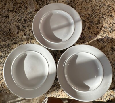 Set of Three (3) Dansk Cafe Blanc Dinner Plates White Rimmed 10 7/8'' ~ NEAR MINT