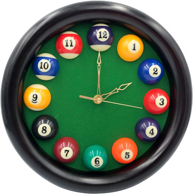 Billiards Pool Ball Clock - 11Inch round Pool Table Cool Wall Clock with Wood Fr