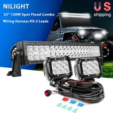 Nilight 22in 120W LED Light Bar + 2X 4" 18W Cube Pods Fog Driving Lights +Wiring