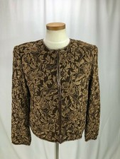 Scala Women's Brown Silk Sequin Blazer MP Medium Pettite