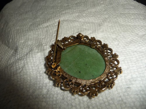 CADRE DORÉ LRG 2'' X 2'' AVEC PIERRE CENTRALE VERTE '' PENDENTIF - BROCHE BROUCH #27/8 F - Photo 5/5