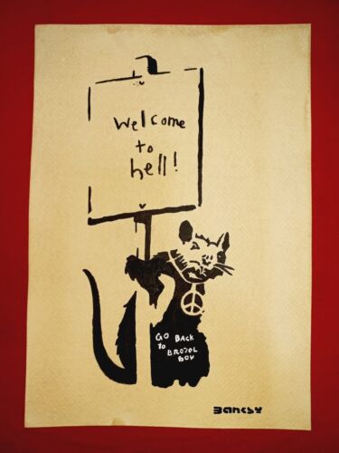 banksy painting on paper "Handmade" signed and stamped mixed media - Picture 1 of 3