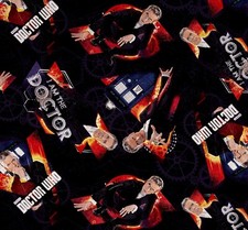 BBC DOCTOR WHO I AM DOCTOR 100 Cotton Quilting Fabric SOLD BTHY DR WHO FABRIC