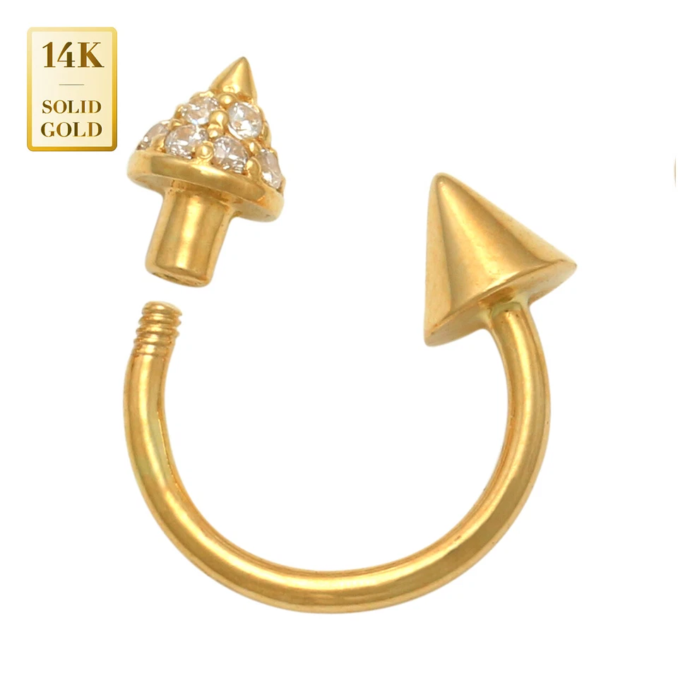 14K Solid Gold C Shape Spike Horse Shoe Cartilage Daith Ear Piercing 18 Gauge - Image 4 of 4