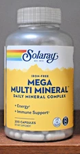 Solaray Mega Multi Mineral Iron-Free 200 Capsules Daily Mineral Complex