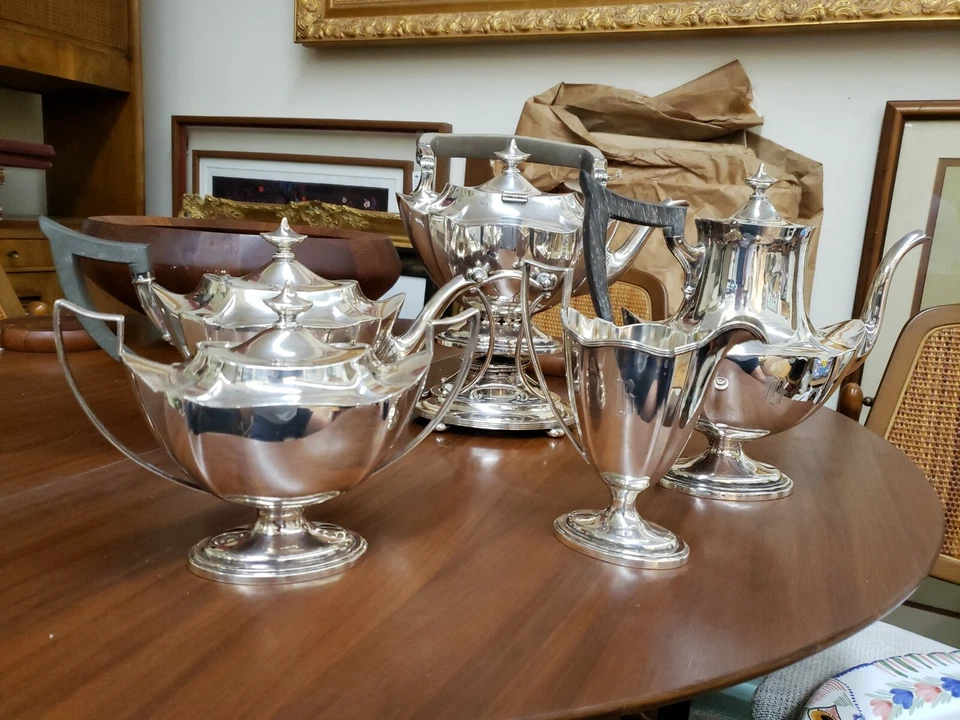 Juego de café de té PLYMOUTH 1900 GORHAM 6 piezas de plata esterlina + hervidor de agua + soporte Foto 2 de 4