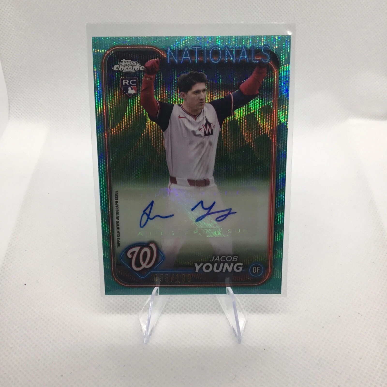 2024 Topps Chrome Update Jacob Young Aqua Wave Auto /199 RC Nationals