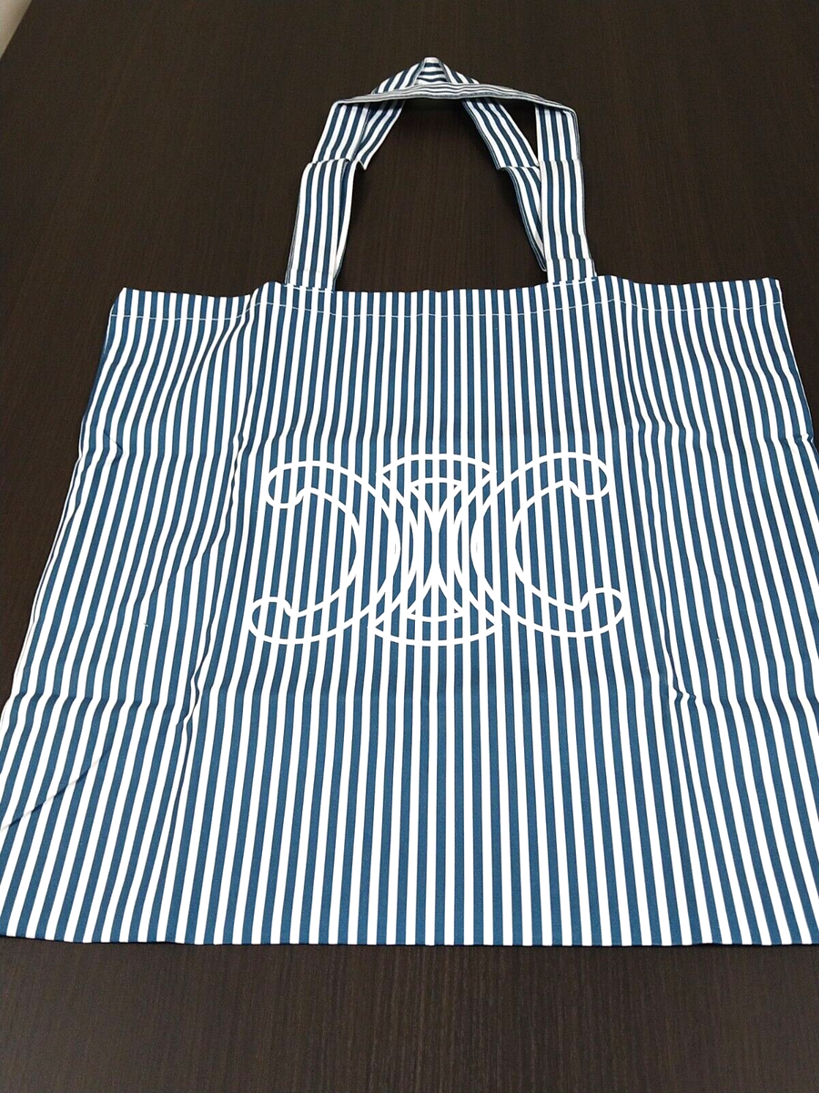 CELINE ストライプエコバッグ ネイビー/ホワイト L 美品✩2025年
