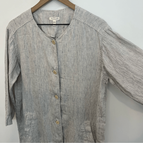 Eileen Fisher Slub Stripe Organic Linen Jacket Size Medium - Picture 2 of 16