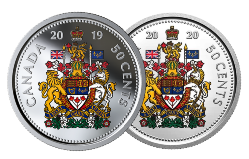  rare Canada 50 cents, deux pièces armoiries spéciales, argent UNC, 2019 2020 - Photo 1 sur 3