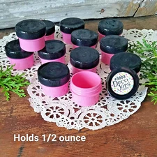 15 PINK Plastic Jars BLACK Caps tops screw lids cosmetic USA Container #3803