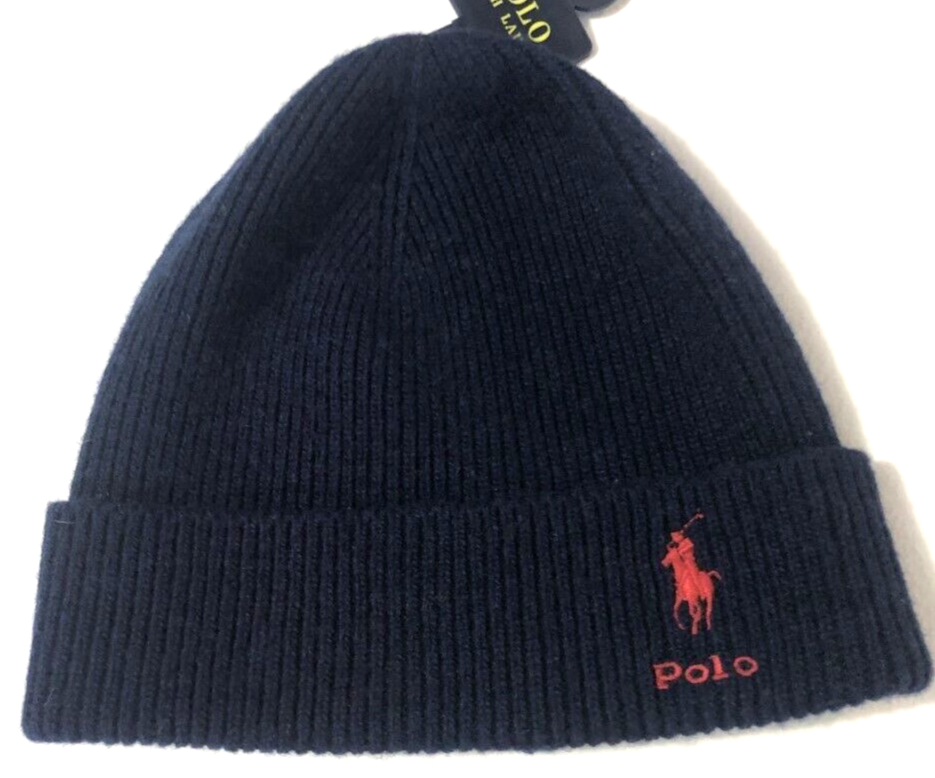 Polo Ralph Lauren Men's Ribbed Lambs Wool Blend Knit Beanie Hat