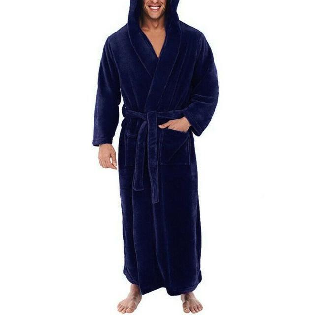 Mens Bath Robe Coat Hooded Bathrobe Cloak Soft Winter Fleece Dressing