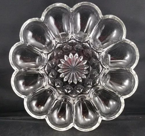 Anchor Hocking 'Fairfield' Clear Glass Deviled Egg Serving Plate Platter Dish