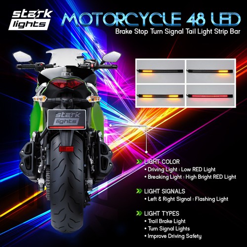 8" Motorcycle 48 LED Integrated Brake Stop Turn Signal Tail Light Strip x1 (A) - Picture 2 of 5