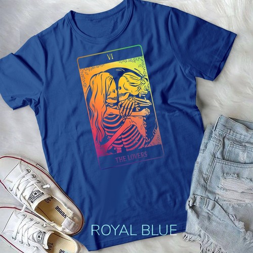 T-shirt unisex The Lovers tarocchi arcobaleno occulto gotico scheletro lesbico - Foto 7 di 11