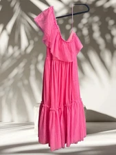 Flying Tomato🍅Hot Pink GET TO THE POINT  Tulle-Net  One Shoulder Midi Dress L