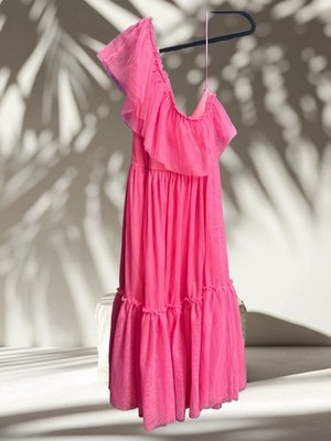 Flying Tomato  GYPSY  Hot Pink GET TO THE POINT  Tulle-1 Shoulder Midi Dress L