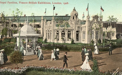 CPA ROYAL PAVILLON FRANCO BRITSH AUSSTELLUNG LONDON 1908 / GESTEMPELT / GESCHRIEBEN