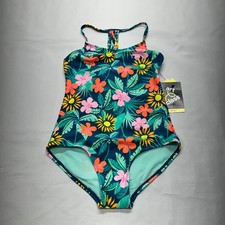 Art Class Girls Tropical Floral One Piece Swimsuit M 8 UPF 50 NWT