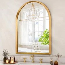 Arched Bathroom Mirror, Wall Mounted Mirror Gold Arch Mirror Aluminum Alloy F...