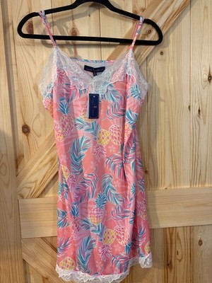 NWT Simply Southern XL Pineapple Tropical Chemise Nightgown Pink Lace Trim Sleep