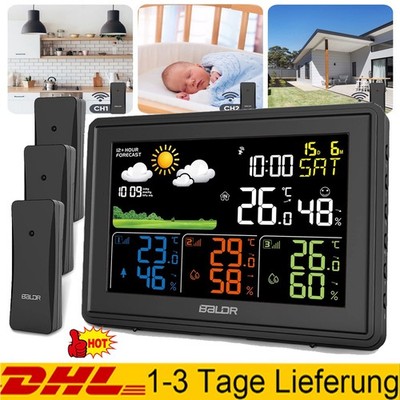 Wetterstation Digital Funk Thermometer Hygrometer mit 3 Innen Außen Sensor DHL