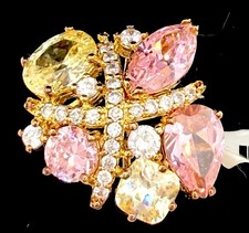 Gorgeous Gold Sterling Silver Ring Multistone Ping Topaz Yellow Citrine Sz 7 New