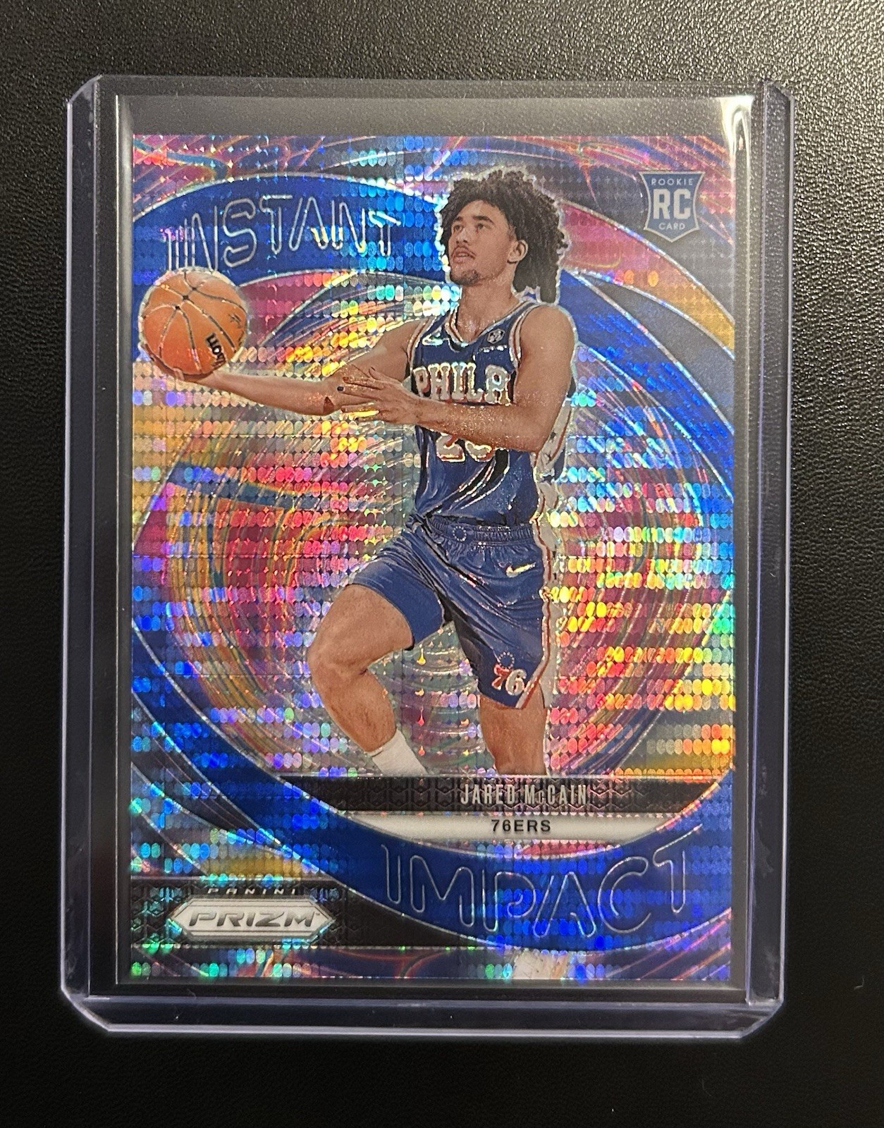2024-25 Panini Prizm Jared McCain Instant Impact Blue Pulsar #’d/99 76ers RC #10