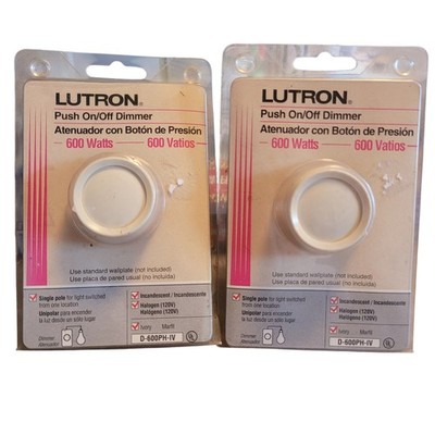 2 Lutron D-600PH-IV Ivory Push On/Off Dimmer 600 Watts Single Pole New Vintage