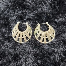 Silver T Wire Wrapped 1.25" Pierced Hoop Earrings Vintage