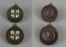 2 Vintage Enamel LNER Railway Great Eastern Athletic Picture Back Medals Fobs