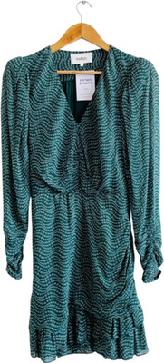 Ba&sh grünes Langarmkleid mit Rüschensaum Gr.0 UK 6