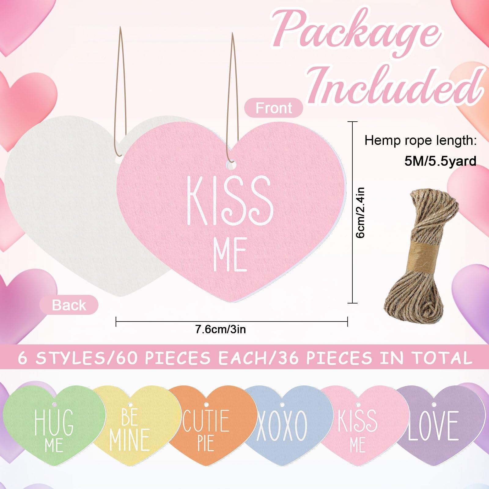 36Pcs Valentine's Day Wooden Hanging Ornaments Candy Conversation Heart Woode... thumbnail 2