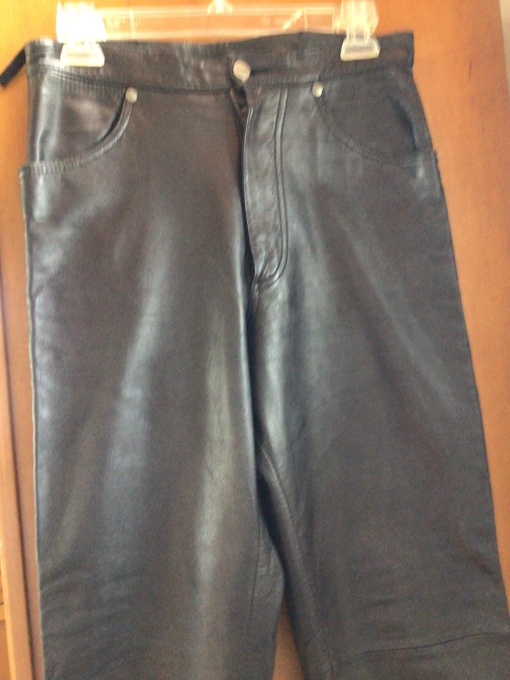 复古牧马人真皮裤子女式 7 码,高腰,有衬里 — 第 2/4 张图片