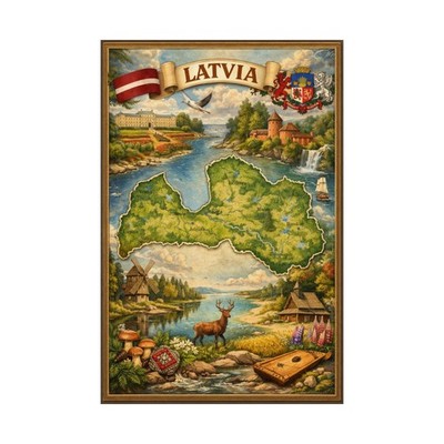 Latvia Poster | Latvian Map - wall art, travel souvenir