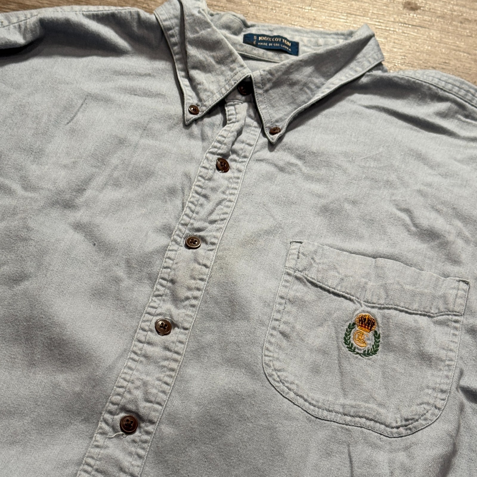 Vintage Chaps Ralph Lauren Shirt Mens XXL Blue Chambray Button Up Short Sleeve