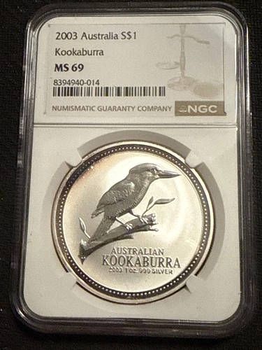 2003 $1 Australia 1 Oz Silver Kookaburra Coin • NGC MS69