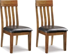 Set of 2 Medium Brown Upholstered Dining Chairs Rake Back Comfortable Decor