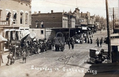 Saturday Street Crowd c1910 Oakland City IN Indiana RPPC Photo Postcard COPY