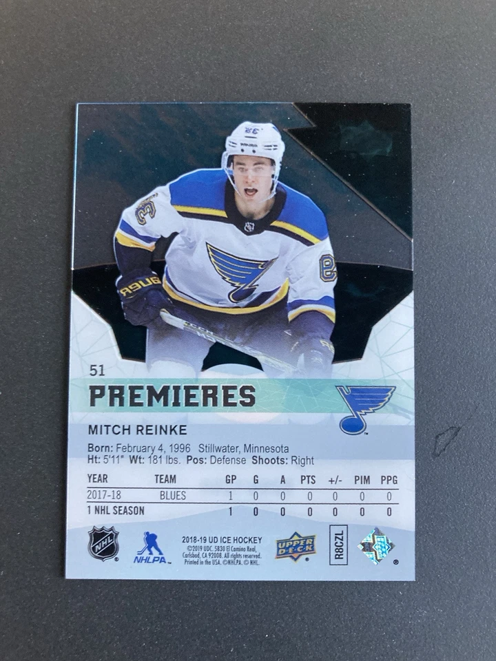 2018-19 Upper Deck Ice Premieres Mitch Reinke Rookie /1299 St. Louis Blues #51 - Image 2 of 2